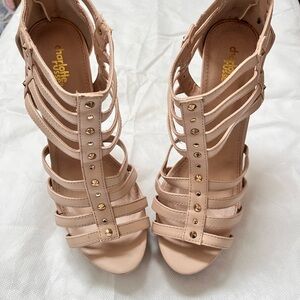 Charlotte Russe Blush Strappy Heels with Gold Studs